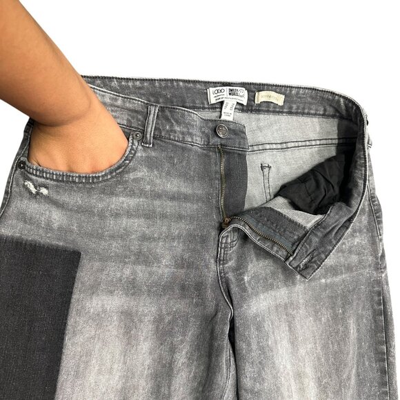 LOGO by Lori Goldstein Smiley World Womens 14 Patchwork Grey Wash Jeans Straight - Picture 2 of 16